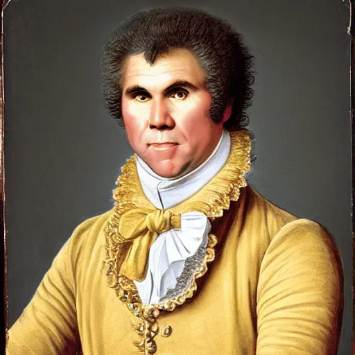 Image similar to A rococo portrait of Will Ferrell in a shining suit of armor, Jacques-Louis David, Réunion des Musées Nationaux, Louvre Catalogue photography