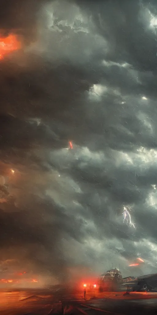 Image similar to screenshot from a renaissance airship cyberpunk cinematic masterpiece, hurricane tornado mist hail debris flying lightning, fps, cinematography, photo, photography, 4 k, by greg rutkowski, roger deakins