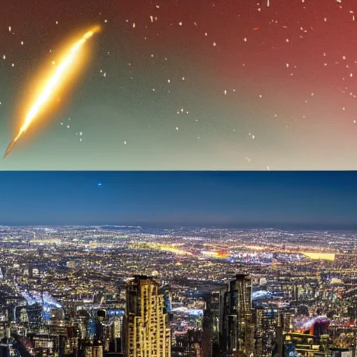 Image similar to a meteor falling on a modern city view