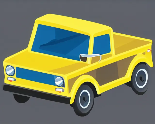 Image similar to isometric yellow pickup truck infront of a blue background