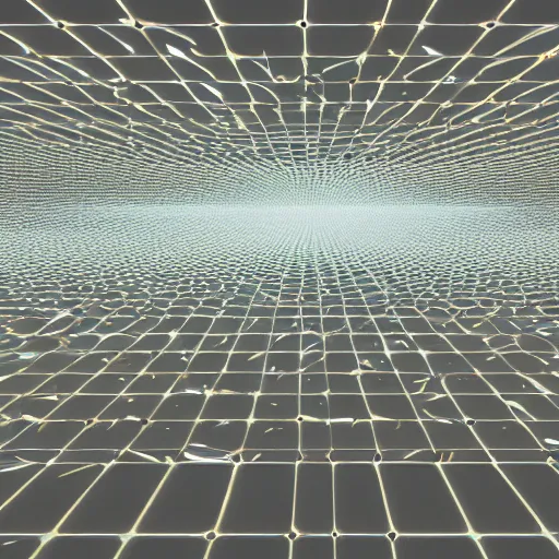 Prompt: An infinite ocean of light made up of grids of particles and waves, by beeple, hall of mirrors