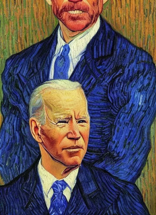 Image similar to lifelike oil painting portrait of joe biden by van gogh