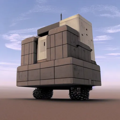Image similar to Sci-Fi industrial futuristic Brutalism brutalistic huge huge carrying carrier vehicle desert blocky