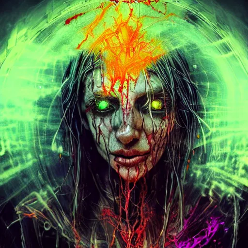 Prompt: A necromancer pulsing with necrotic energy, Art by carne griffiths, power auras, sigils, tattered cloth robes, substance 3d painter, PBR textures, Physical based rendering, cinematic, hyper realism, high detail, octane render, unreal engine, 8k, Vibrant colors, Smooth gradients, High contrast, depth of field, aperture f2.8