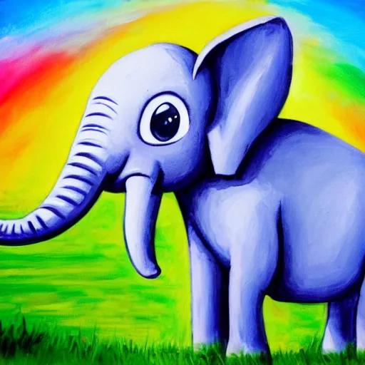 Image similar to cute baby elephant holding paintbrush in it's trunk painting colorful swirls on an artist easel detailed oil painting 4k