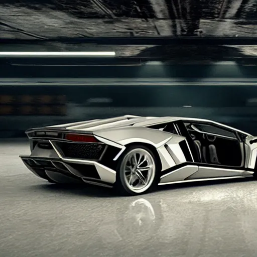 Prompt: A cinematic film still of a futuristic Lamborghini in the movie Interstellar.