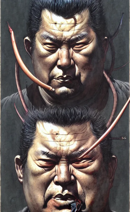 Image similar to portrait of zatoichi in the style of wayne barlowe, gustav moreau, peter mohrbacher, bussiere, roberto ferri, santiago caruso, luis ricardo falero, austin osman spare, boris vallejo, hajime sorayama