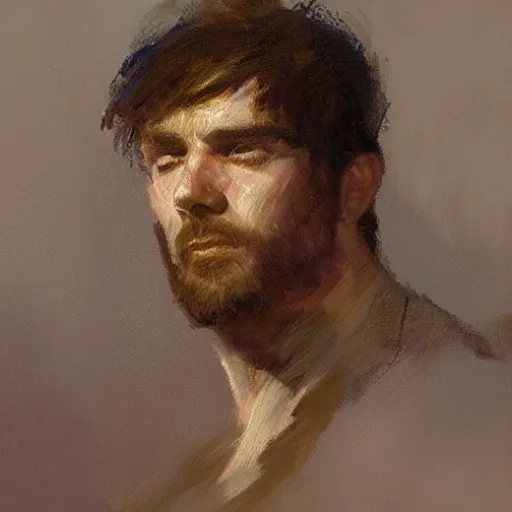 Image similar to a man with a normal haircut, painting by Gaston Bussiere, Craig Mullins