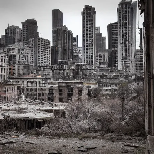 Image similar to a photo of a city abandoned by humans