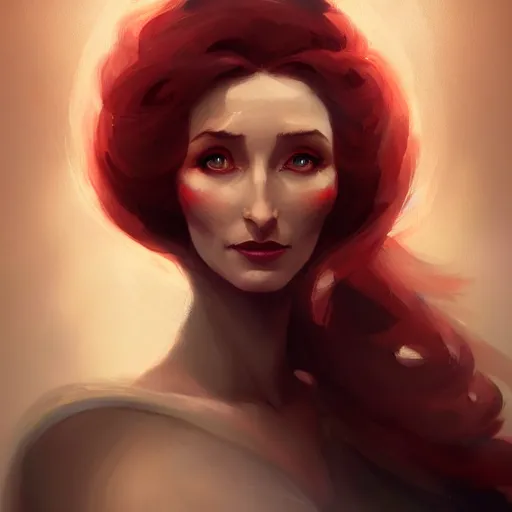 Image similar to a beautiful portrait of nubile melisandre, concept art by pete mohrbacher and guweiz and ilya kuvshinov, digital art, highly detailed, intricate, sharp focus, trending on artstation hq, deviantart, unreal engine 5, 4 k uhd image