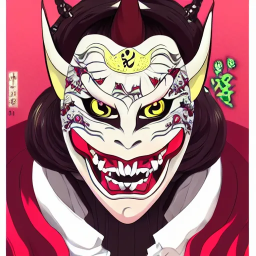 Image similar to portrait of a plagiat in a hannya mask, anime fantasy illustration by tomoyuki yamasaki, kyoto studio, madhouse, ufotable, trending on artstation