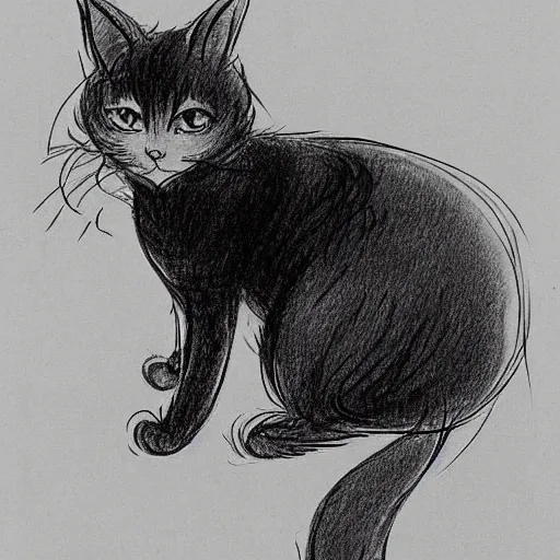 Image similar to an anime cat girl, 1871 Punch magazine cartoon, milt kahl pencil sketch