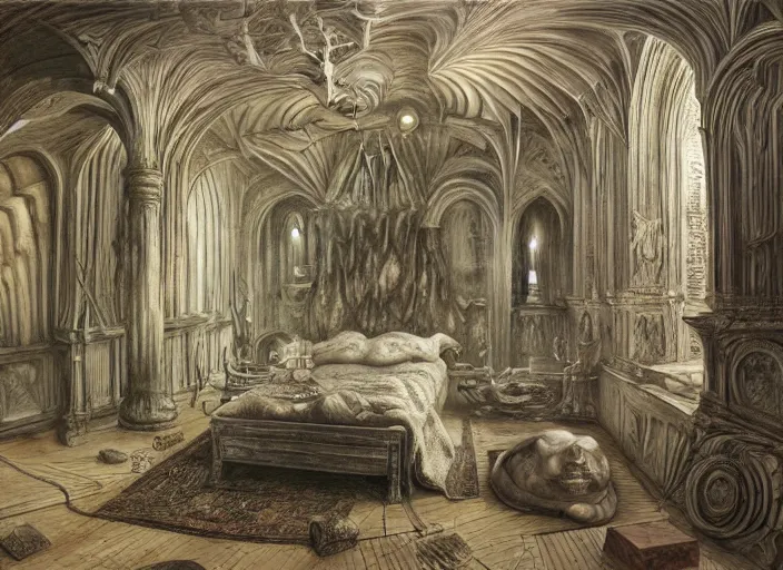 Prompt: a room by adonna khare, and h. r. giger