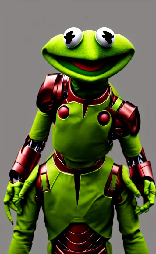 Image similar to Kermit the frog as Iron man, hyperdetailed, artstation, cgsociety, 8k