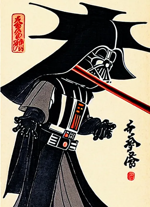 Image similar to darth vader as a yokai illustrated by kawanabe kyosai and toriyama sekien