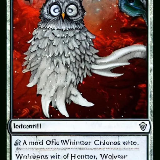 Image similar to auril, god of winter, owl faced crone