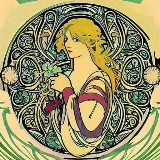 Prompt: swirls and graphics elements from a poster by alphonse mucha, art nouveau, graphic, circular h 7 0 4