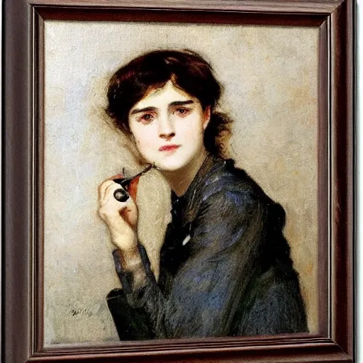 Image similar to a young woman detective by alfred stevens