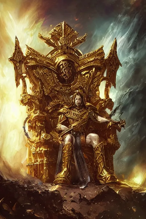 Image similar to the emperor of mankind on his golden throne, the corpse emperor, hearthstone art style, epic fantasy style art by Craig Mullins, fantasy epic digital art, epic fantasy card game art by Greg Rutkowski