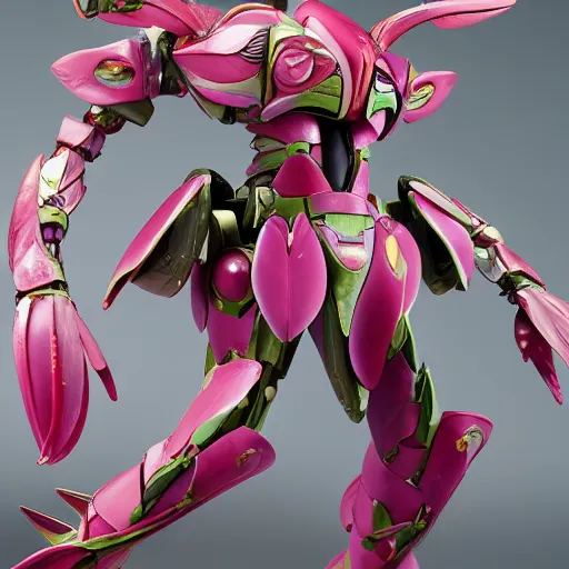 Image similar to futuristic nymphaea mecha waterlily upper body, sepals forming helmet, floral details, nymphaea, 8 k hd resolution, barbatos gundam with floral inlay, bandai box art, star trek, makoto kobayashi, frank gehry, raymond swanland