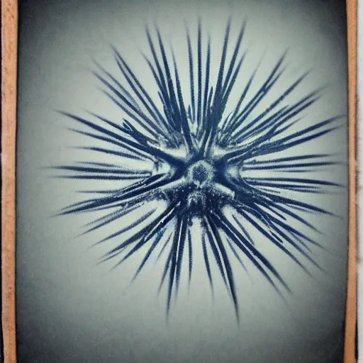 Image similar to sea urchin in the style of cyanotype