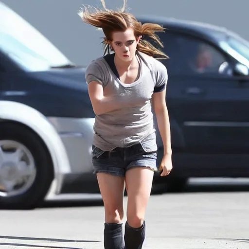 Image similar to emma watson driving a rocket