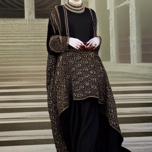 Prompt: A full body portrait ,of Emma Stone ,wearing a Black Arabian khaleeji abaya , high quality, fully detailed, 4k