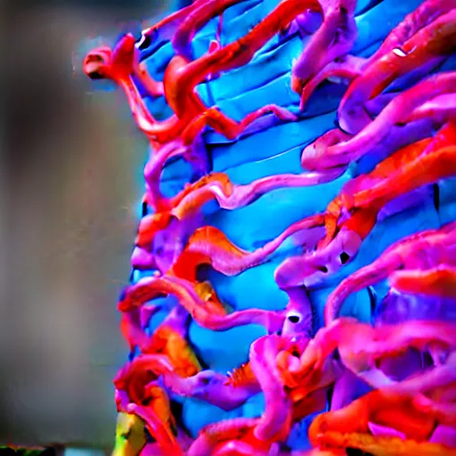 Image similar to : colorful abstract melty sculpture art on the wall in modern architecture studio, cinematic lighting, hyper - realistic, detailed, render by c 4 d octane, unreal engine, 8 k 3 d render