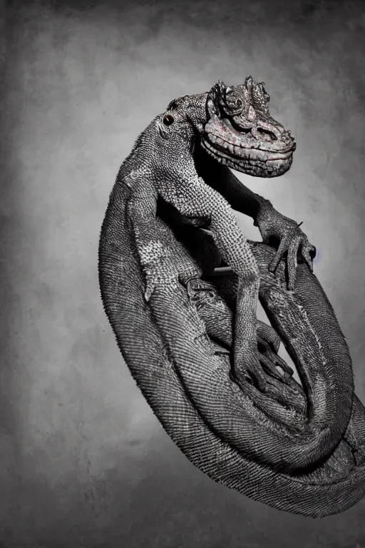 Prompt: a digital collodion photograph of a Basilisk