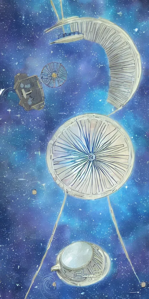 Image similar to Artwork in the style of Homeworld of a giant beautiful diatom hanging inside a space station