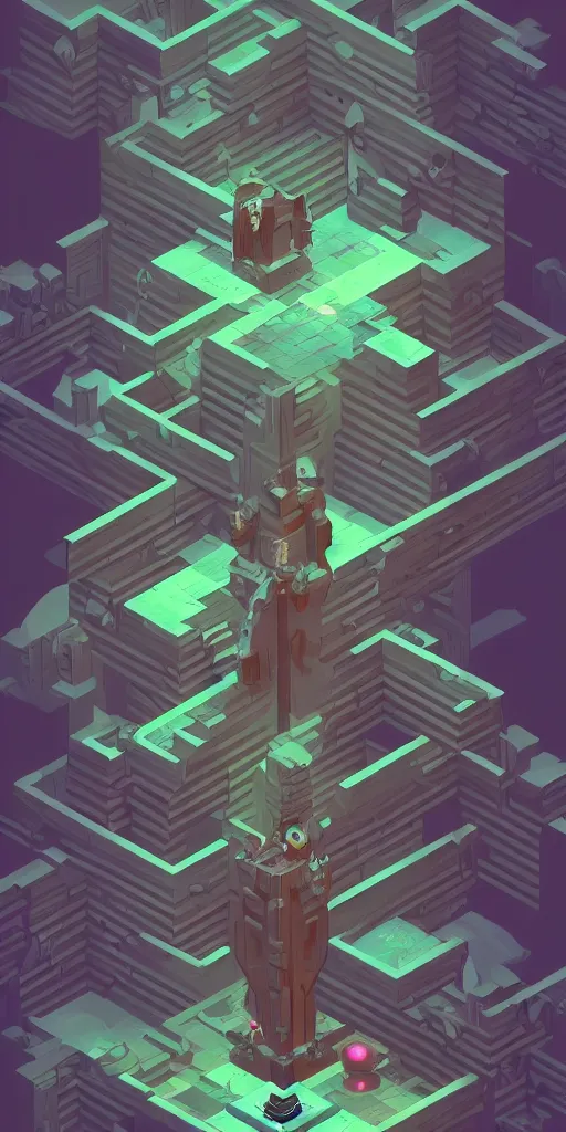 Image similar to isometric portrait of advanced alien, his last moment, mystical, technology meets fantasy, map, infographic, concept art, art station, style of monument valley, giger, wes anderson