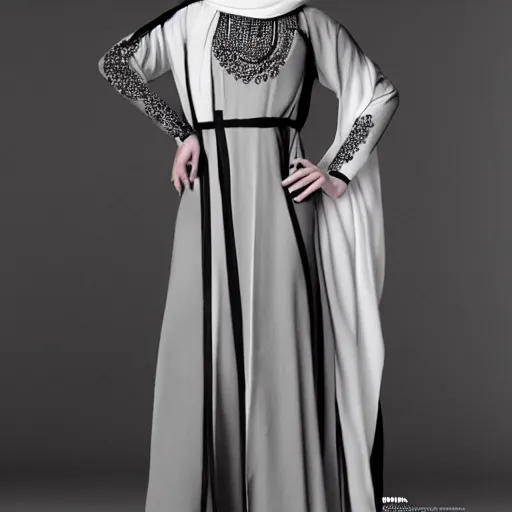 Image similar to A full body portrait of Emma Stone wearing Black Arabian khaleeji abaya Abaya, high quality, fully detailed, 4k