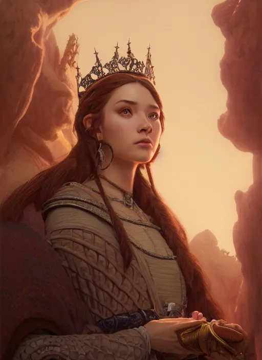 Image similar to highly detailed closeup portrait of a medieval princess, unreal engine, greg rutkowski, ilya kuvshinov, ross draws, hyung tae and frank frazetta, tom bagshaw, tom whalen, nicoletta ceccoli, mark ryden, lostfish, earl norem, global illumination, god rays, detailed and intricate environment