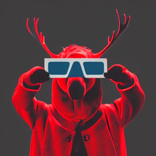 Prompt: moose wearing 3 d glasses at the cinema, monochromatic, digital art, minimalistic