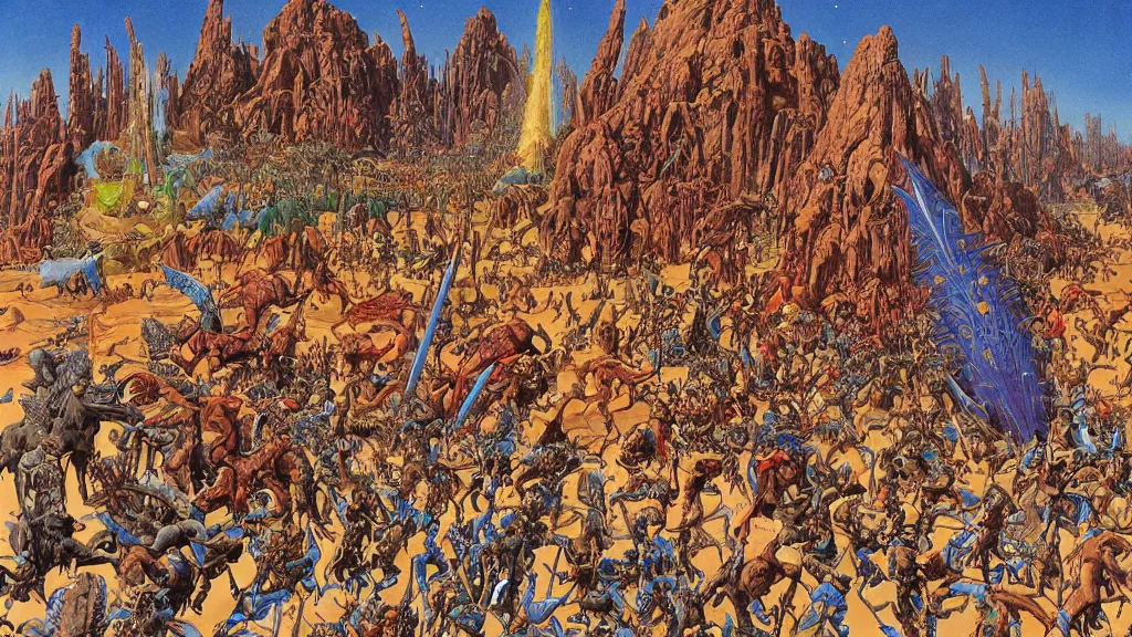 Image similar to A highly detailed panorama of the Sumerians fending off the Old Ones by Jean Giraud