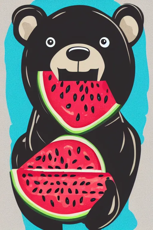 Image similar to Bear eating a watermelon, sticker, colorful, illustration, highly detailed, simple, smooth and clean vector curves, no jagged lines, vector art, smooth