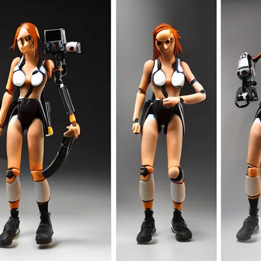 Image similar to chell from portal, actionfigure, studio lighting, product shoot