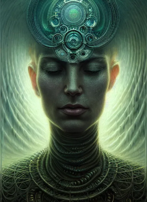 Image similar to closeup portrait shot of a meditation in lovecraftian world in a scenic dystopian environment, intricate, elegant, highly detailed, centered, digital painting, artstation, concept art, smooth, sharp focus, illustration, artgerm, tomasz alen kopera, peter mohrbacher, donato giancola, joseph christian leyendecker, wlop, boris vallejo