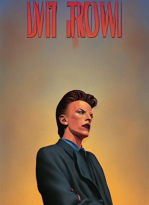 Prompt: twin peaks poster art, portrait of david bowie in small town solving mystery, by michael whelan, rossetti bouguereau, artgerm, retro, nostalgic, old fashioned