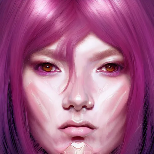 Image similar to portrait of beautiful symmetrical anime alien woman, pink hair, attractive, casual, modern, victoria's secret, highly detailed, digital painting, artstation, concept art, smooth, sharp focus, illustration, art by artgerm, greg rutkowski and alphonse mucha, 8 k,