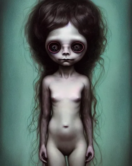 Image similar to one singular portrait of a cute bioluminescent creepy doll, post grunge, highly detailed, digital painting, cinematic, hyper realism, dark retrowave, art by mark ryden and pixar and artgerm and magali villeneuve and alphonse mucha, artstation, octane render, cgsociety