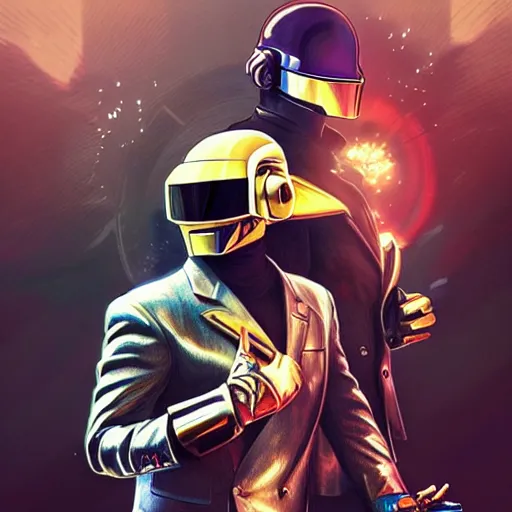 Image similar to daft punk as vega street fighter, jump kick, 4 k, ultra realistic, detailed focused art by artgerm and greg rutkowski and alphonse mucha