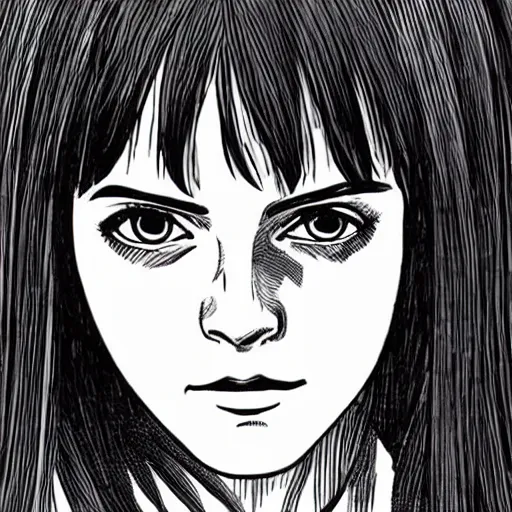 Prompt: Movie Still of Emma Watson as Tomie by Junji Ito
