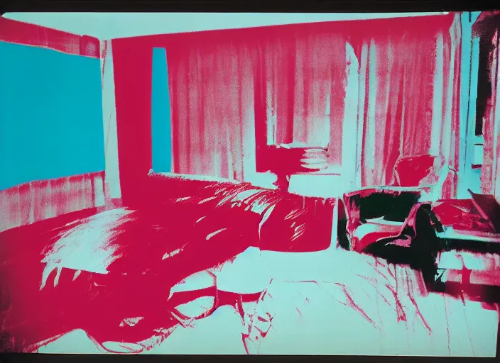 Prompt: a bedroom by andy warhol