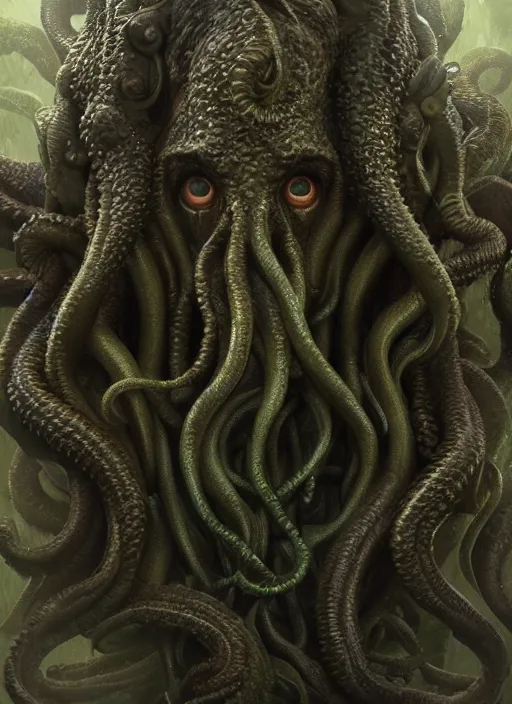 Prompt: portrait of cthulhu, hyper detailed, digital art, trending in artstation, cinematic lighting, studio quality, smooth render, unreal engine 5 rendered, octane rendered, art style by klimt and nixeu and ian sprigger and wlop and krenz cushart.