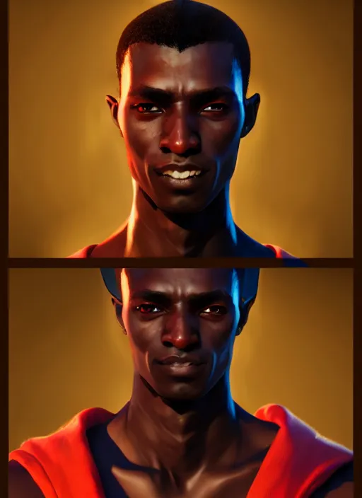 Image similar to An epic fantasy comic book style portrait painting of a skinny dark skinned thief who's good at martial arts, unreal 5, DAZ, hyperrealistic, octane render, cosplay, RPG portrait, dynamic lighting