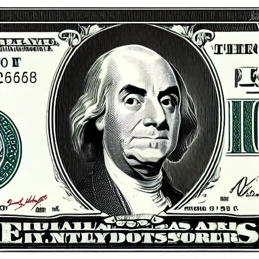 Prompt: dollar bill with washington relplaced with mr. bean