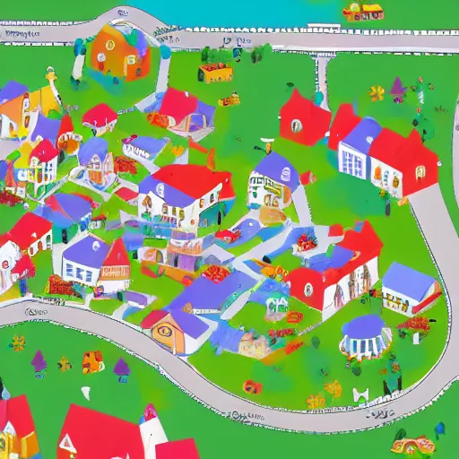 Image similar to a town map with town hall and playground pastel