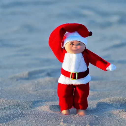 Image similar to a cotton-headed ninny-muggins is hanging out at the beach at dusk