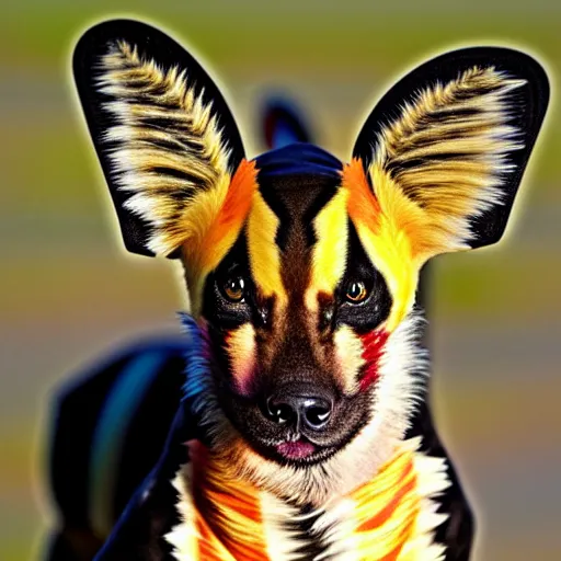 Image similar to The world's greatest showman: the african painted dog dressed in a hat!